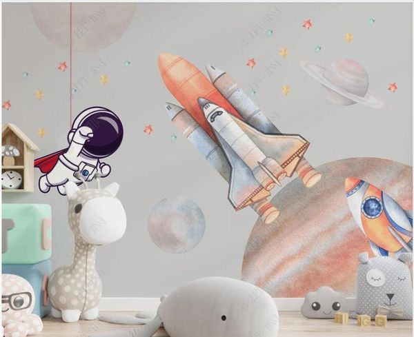 

wallpapers 3d wallpaper custom po mural cartoon hand drawn spaceship astronaut children's room decoration for walls in rolls