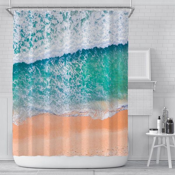 

orange sand and waves scenery shower curtain set with 12 hooks bathroom decoration curtains