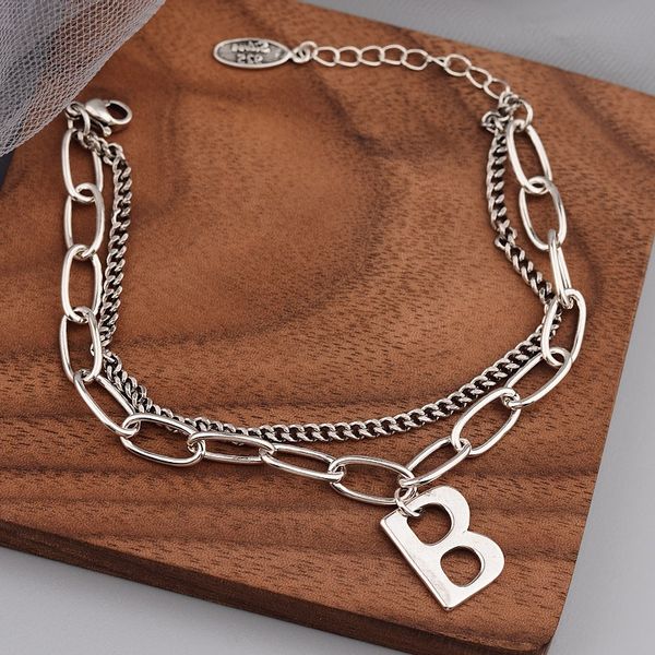 

designer jewelry women bracelets, letter b hip hop bracelet for men couple and good friends with two layers chains, Golden;silver