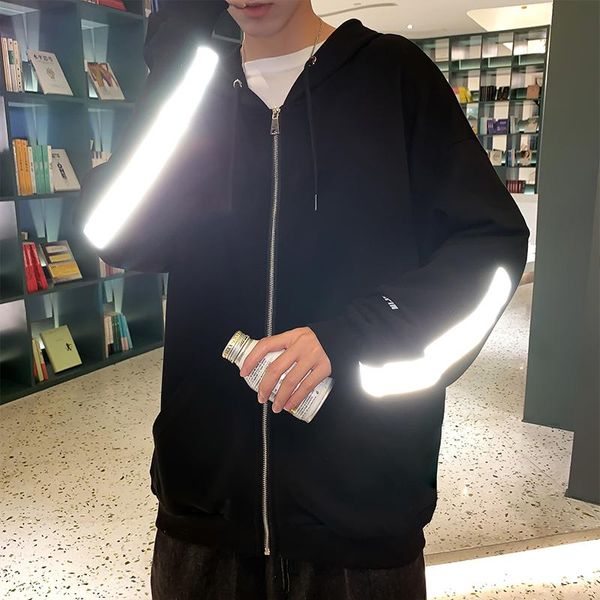 

men's jackets fashion jacket high street reflective large size spring and autumn windproof hooded windbreaker men, Black;brown