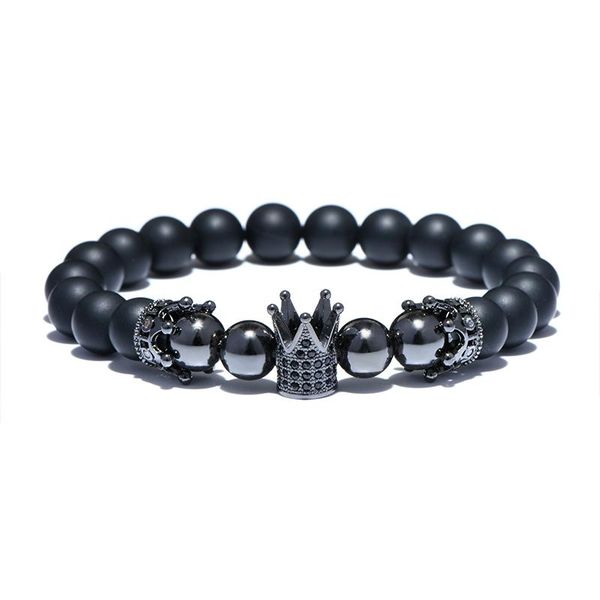 

beaded, strands fashion crown bracelet for men women pave setting black zirconia strand braslet natural onyx stone brazalete gift lovers