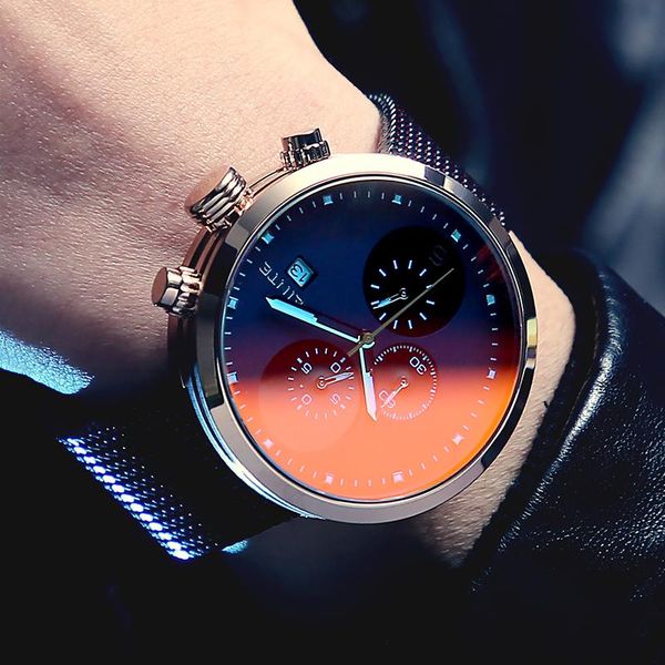 

wristwatches peinte colorful 2.5d mirror watch automatic mechanical men's fashion sports, Slivery;brown