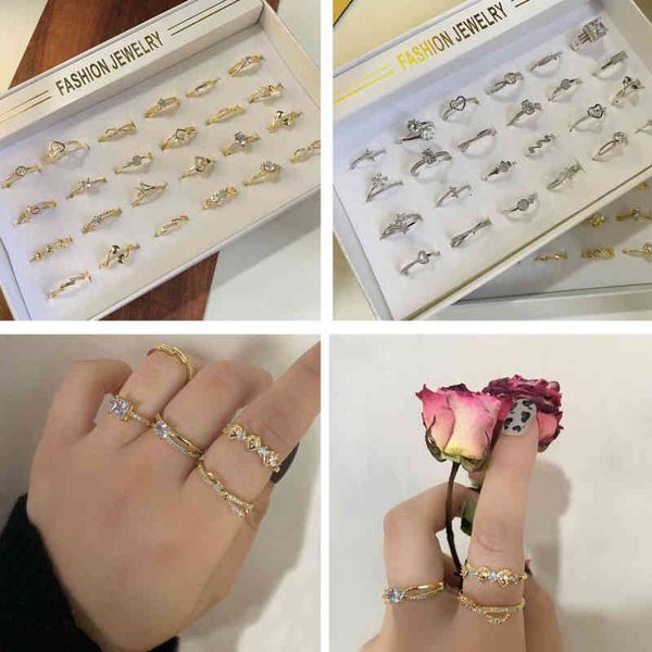 

gold super flash 18k set zircon adjustable women 2021 korean fashion women's versatile index finger ring, Silver