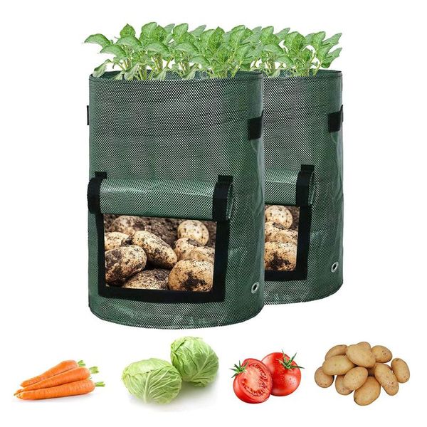 

garden grow bags diy potato planter pe cloth 2pcs planting container bag thicken pot plant root growing box jardin planters & pots