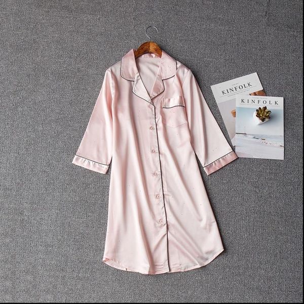 

shirt nightgown gown lounge womens sleepwears nightdress v neck pajamas turn down collar nighties nighty robe female silky sleepwear dress, Black;red
