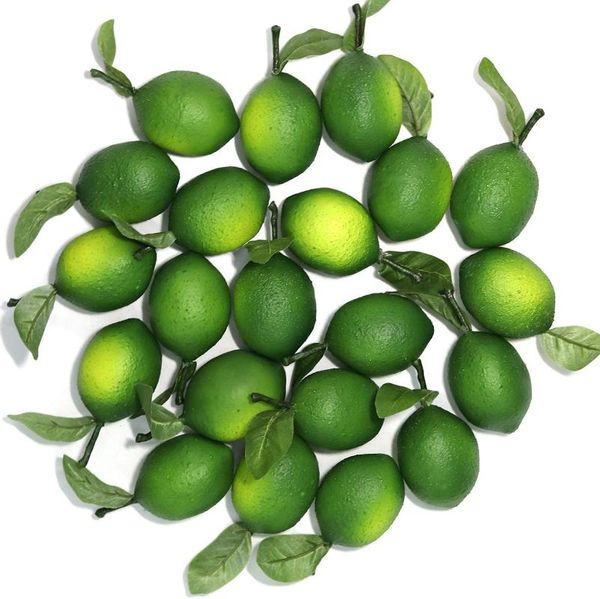 

party decoration wanglaap 20pcs green artificial lemons simulation fruit lifelike with leaves fake limes for home kitchen table decor