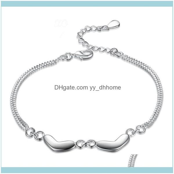 

link, bracelets jewelrylink, chain double heart women bracelet bangle sier color double-deck box trendy cuff jewelry gift extension drop del, Black