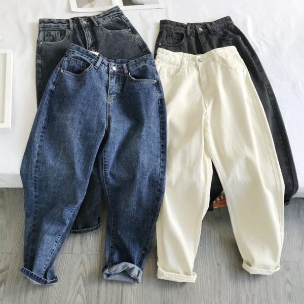 

women's jeans (no belt) women clothing high waist straight spring autumn boyfriend denim trousers loose mom casual pants, Blue