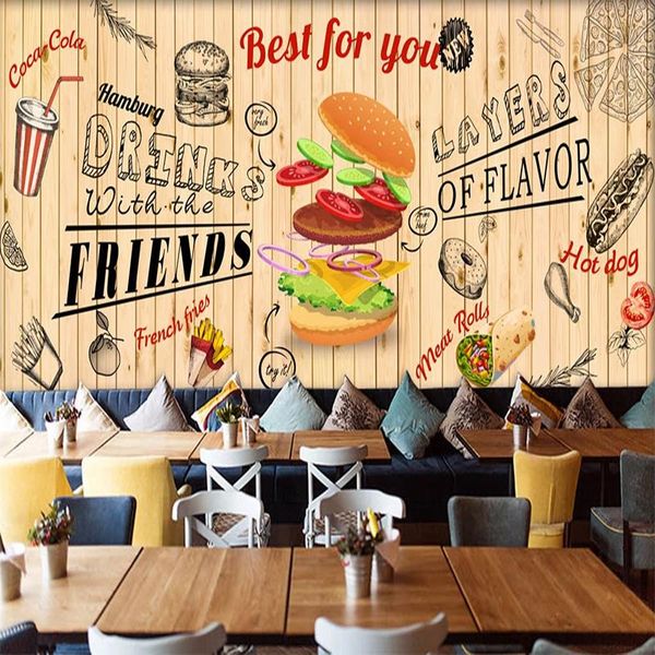 

wallpapers custom mural wallpaper 3d hand-painted hamburg fast food restaurant snack bar wall sticker pvc self-adhesive waterproof easy oper