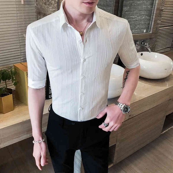 

men's casual shirts british style will see office shaped like clothes fine fitting half sleeve wear formal simple yctg, White;black