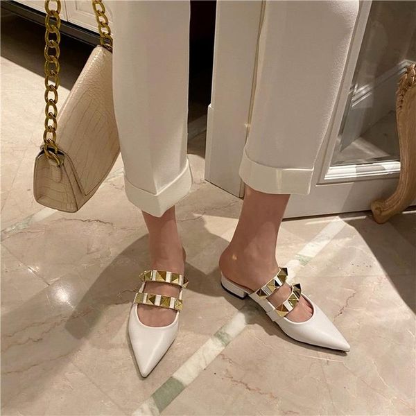 

slippers summer shoes for women women's flip flops 2021 rivets gladiator sandalias pointed sandals adult, Black