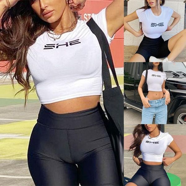 

women's t-shirt slim short white letter top