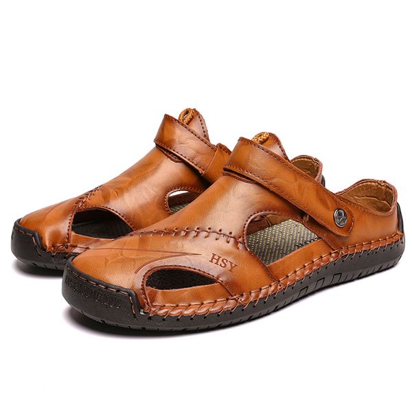 

genuine leather mens sandals summer men classic roman beach sandals sandals slippers bohemia outdoor sneake 38-48, Black