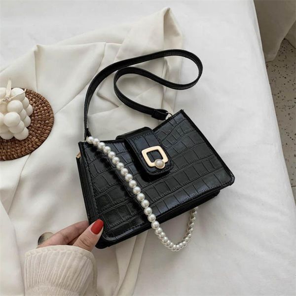 

evening bags 2021 fashion trend women small shoulder bag classic crocodile pattern handbag pu leather clutch zipper closure pearl decor purs