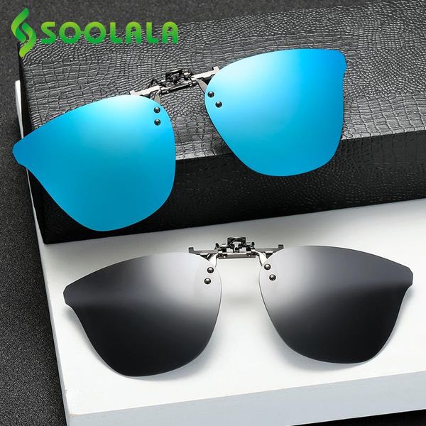

sunglasses soolala stainless rimless mirror polarized clip on flip up clips lens over prescription glasses night vision, White;black