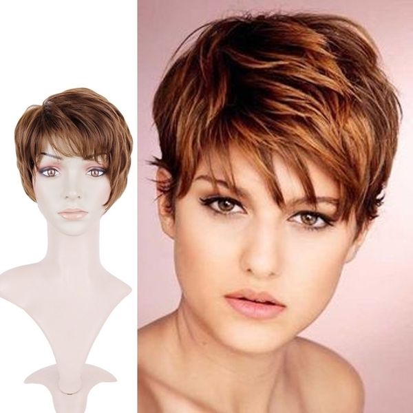 

chemical fiber head female cover hair brown short hair micro curl synthetic s, Black