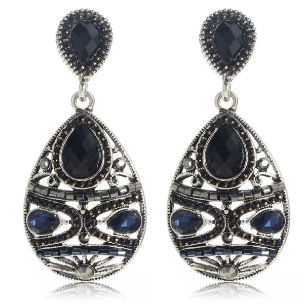 

yayi black blue glass rhinestone beads dangle earring women's fashion ancient silver gem earrings for women e849 & chandelier