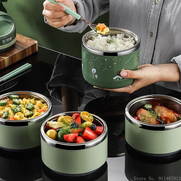 

stainless steel multi-layer thermal insulation lunch box portable pan storage durable children dinnerware sets