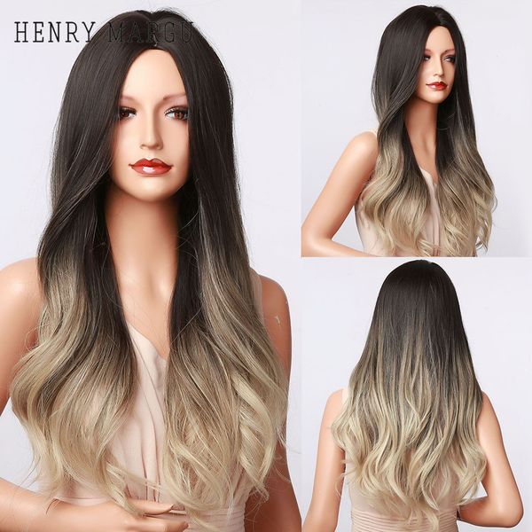 

synthetic wigs long natural wave omber black brown blonde wig middle part cosplay daily wig for women heat resistantfactory direct