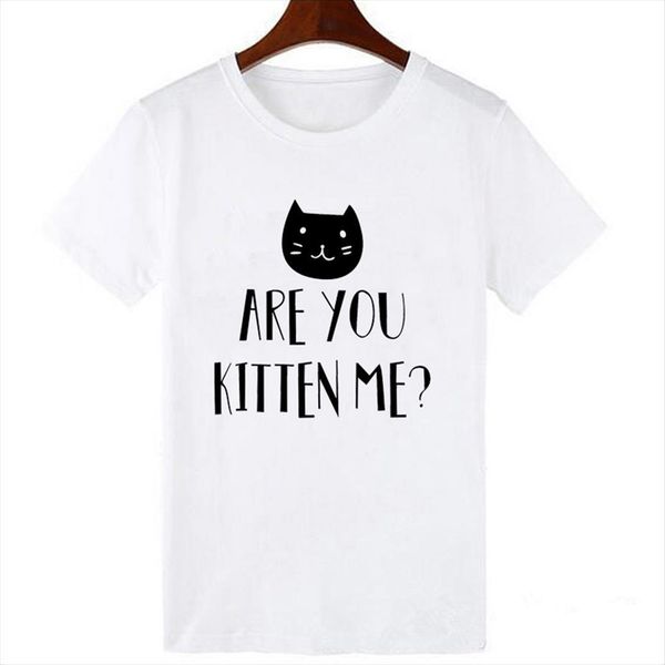 

luckyroll vogue style funny cute womens t shirts are you kitten me fashion streetwear harajuku women skateboard street, White