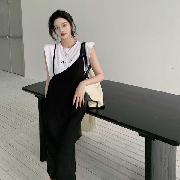 

drs suspender irregular dign loose split skirt 2021 summer black j3144