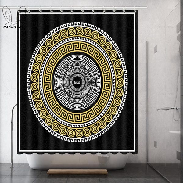 

shower curtains traditional vintage golden rosettes square round greek ornament meander and floral fabric for bathroom