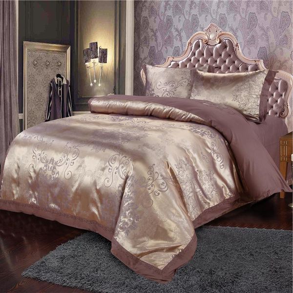 

bedding sets 4pcs satin jacquard luxury embroidery bed set double  king size duvet cover sheet pillowcase