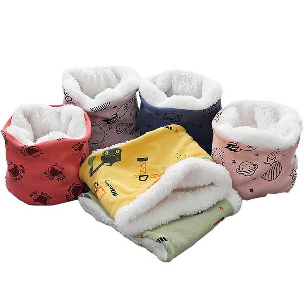 

kids scarves children scarf baby ring boys girls accessories winter childrens neck double-layer cotton soft warm cartoon printed plush b8944, Red;brown