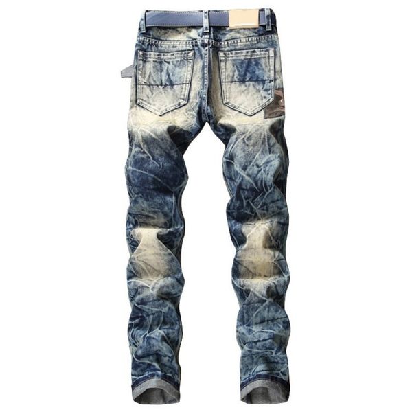 

men's jeans man biker pants torn hole straight leg casual street zip blue hip hop denim male long plus size 40 mrxq