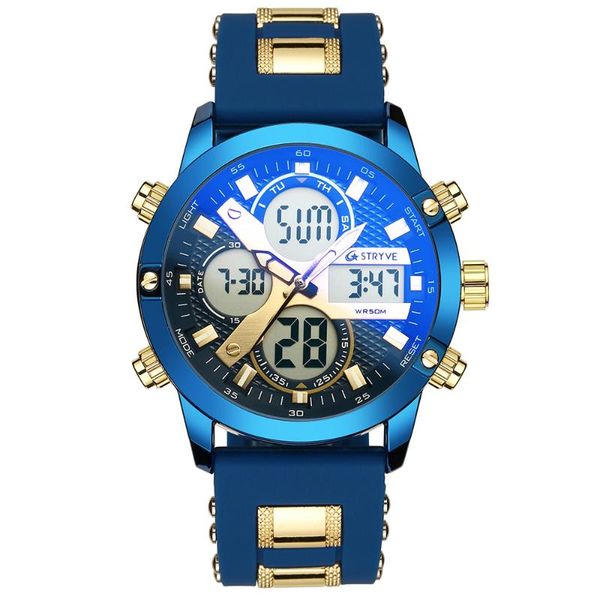 

wristwatches 2021 stryve multi-function led digital sports watch men analog 50m waterproof chronograph relogio with gift box, Slivery;brown