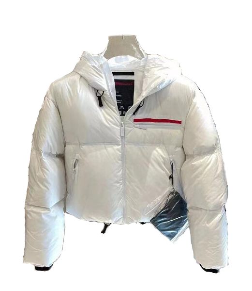 

2023 italy designer luxury women classic short down hooded jackets red label letter north winter coat solid color recycled nylon thickened b, Black