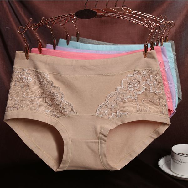 

combed cotton large underwear middle waist comfortable lace breathable women's briefs 1226, Black;pink
