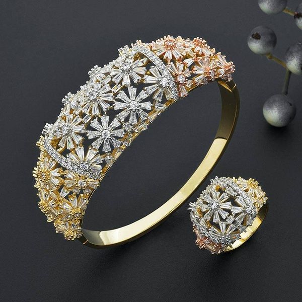 

earrings & necklace modemangel delicate flowers full micro cubic zirconia women wedding tassel engagement accessories bangle and ring se, Silver