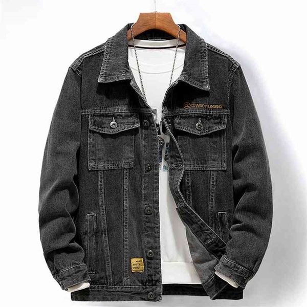 

men's denim jacket autumn fashion lapel single-breasted youth denim jacket men's casual letter embroidered denim jacket 210923, Black;brown