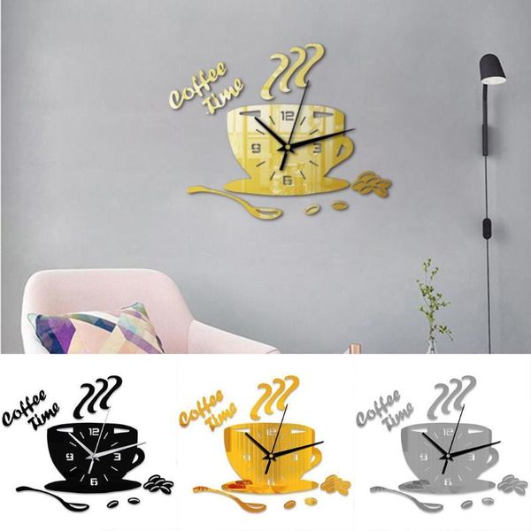 

wall clocks clock mute waterproof coffee cup shape quartz 3d living room bedroom el home decorative