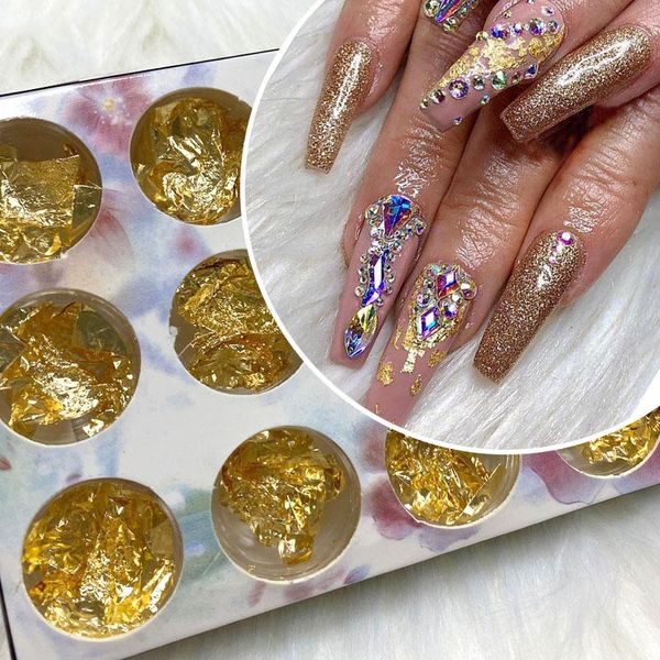 

nail glitter 12pcs/lot art gold aluminum 3d foil flake acrylic nails decor sequins decal designs manicure tool, Silver;gold