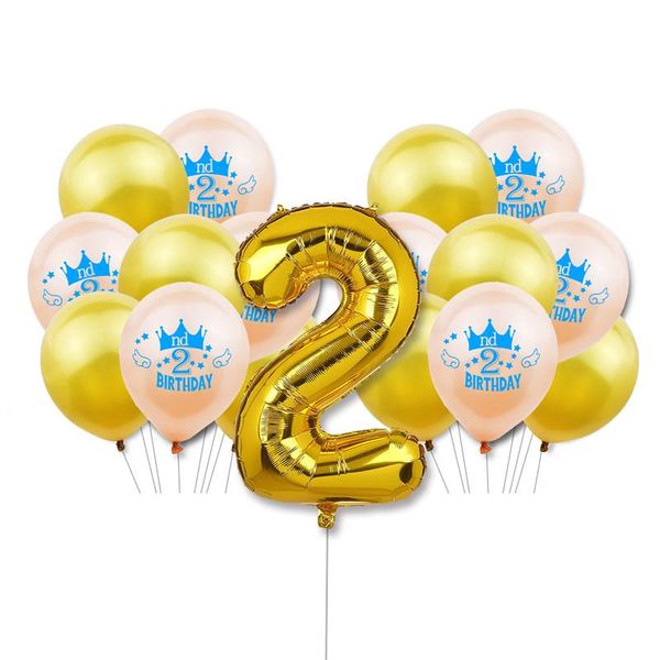 Partydekoration ZLJQ 2. Alles Gute zum Geburtstag Luftballons Junge Mädchen 2 Jahre Alt Zwei Jahre Latex Ballon Nummer Ballon Babyparty
