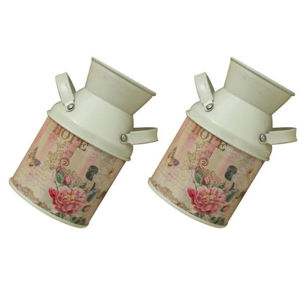 

2pcs delicate flower vase iron metal bucket rustic style jug decor vases