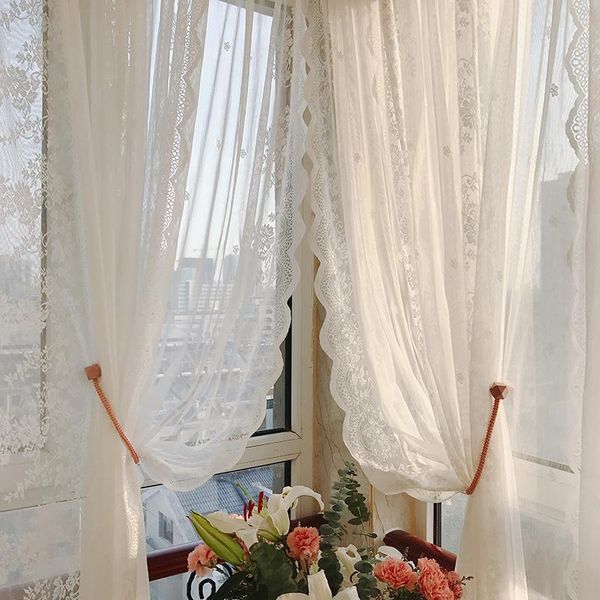 

high-grade white lace curtains korean style voile tulle sheer for bedroom living room windows curtain background cloth guaze & drapes