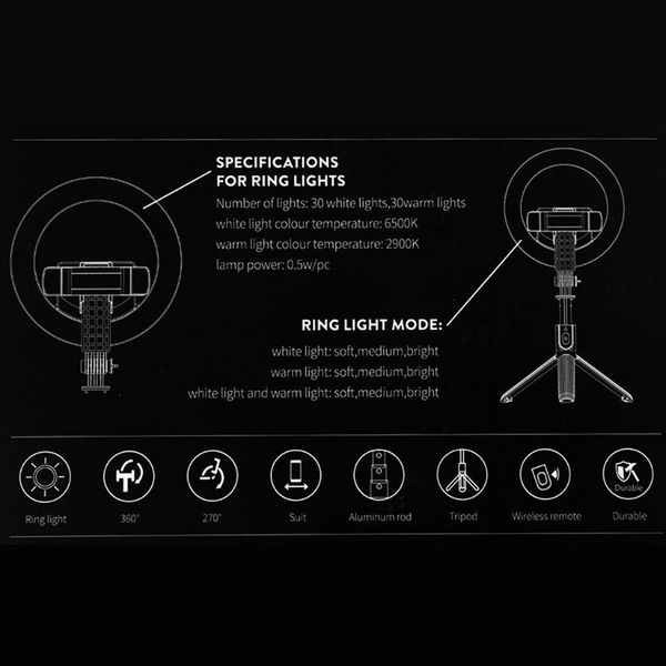 

selfie monopods extendable stick tripod with detachable wireless remote & led ring light for pography/youtubes/video recording/vlogs