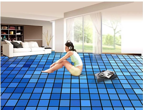 

wallpapers 3d customized wallpaper home decoration blue square mosaic bathroom floor pvc
