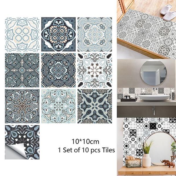 

wall stickers 10pcs 10*10cm retro pattern pvc tile sticker bathroom kitchen decoration waterproof peel & stick art wallpaper