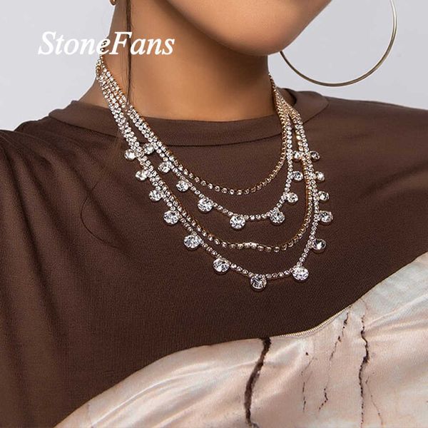 

designer necklace luxury jewelry stonefans fashion rhinestone multi layer choker for women statement tennis chain round crystal collar, Silver