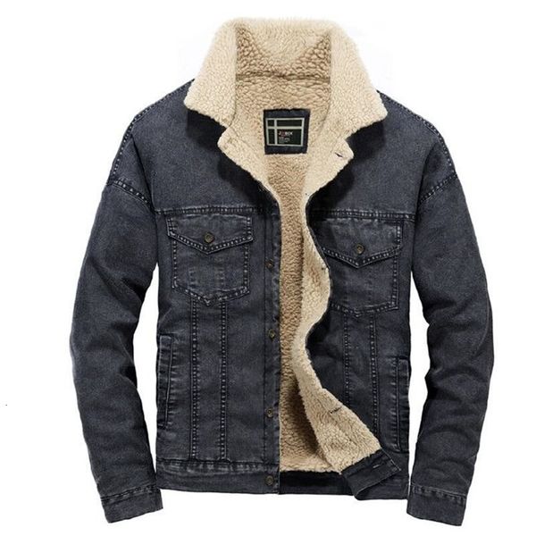 

downs men's plus veet fashion winter thick warm slim blue black denim jacket