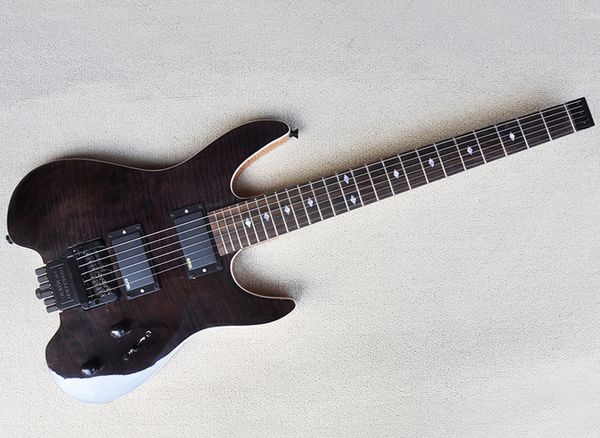 

black headless electric guitar with floyd rose,flame maple veneer,rosewood fretboard,24 frets