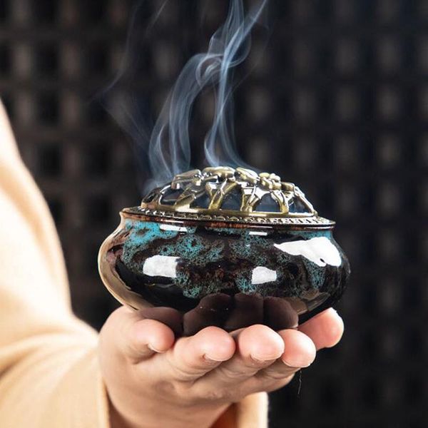 

1pc ceramic incense burners censer high copper coil holder fragrance lamps
