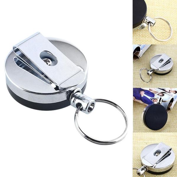 

keychains 2/4pcs/set 60cm extendable metal wire key chain clip pull keyring silver color retracting