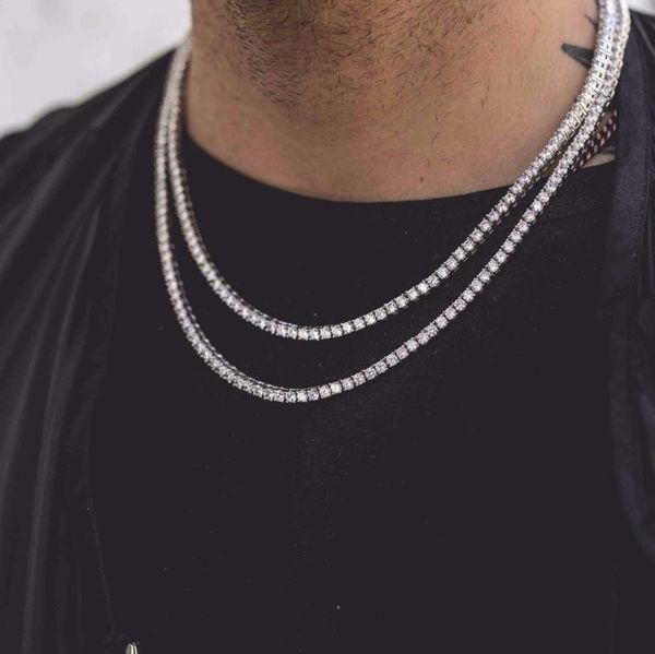 

pendant necklaces 2021 iced out hip hop bling tennis cz jewelry shiny charm chain necklace 18 24 28 inch for women wedding gift, Silver