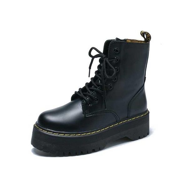 

boots women ankle snow boot soft leather wedges rubber platform lace up punk military ladies shoes winter motorcycle y, Black