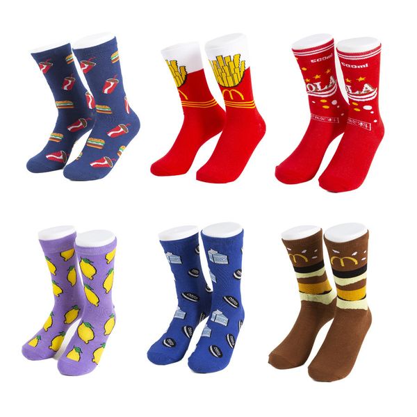 

women's sorks hosiery sos, avocado, french fries, eggs, interesting color matching cotton middle tube moisture harajuku sos, Black;white